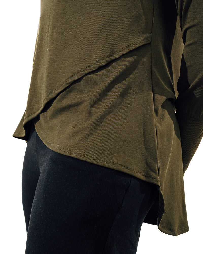 Crossover Long Sleeve Active Top - Olive green