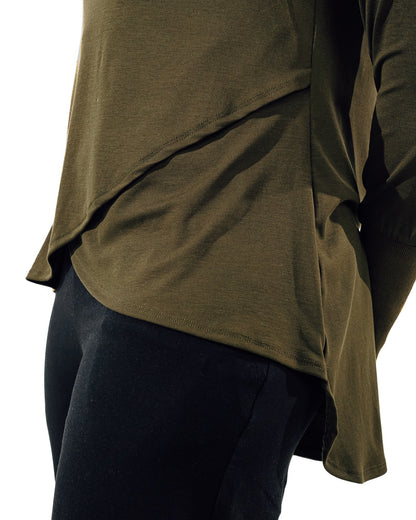 Crossover Long Sleeve Active Top - Olive green