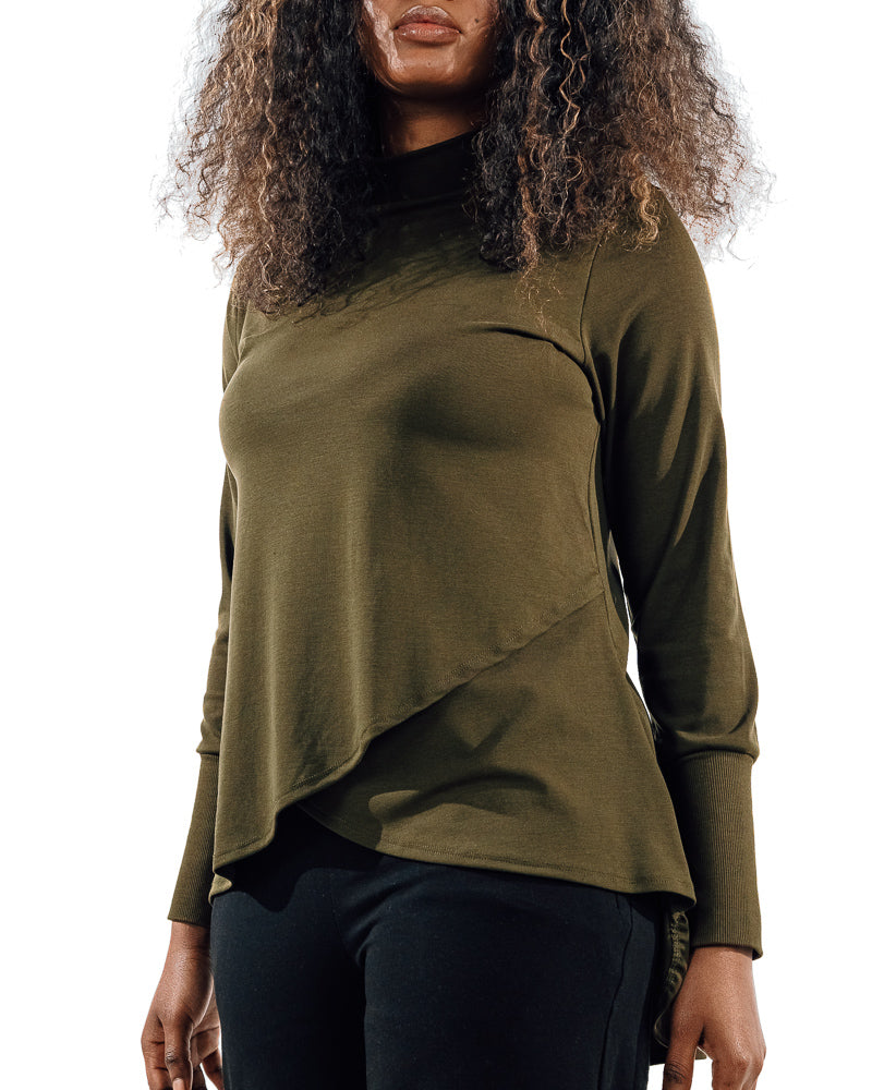 Crossover Long Sleeve Active Top - Olive green