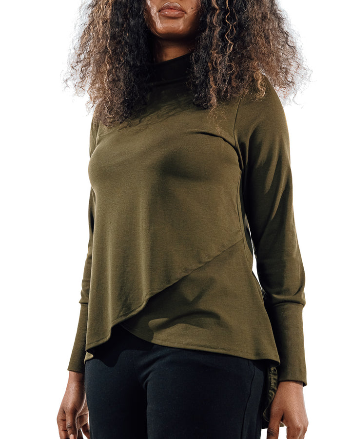 Crossover Long Sleeve Active Top - Olive green
