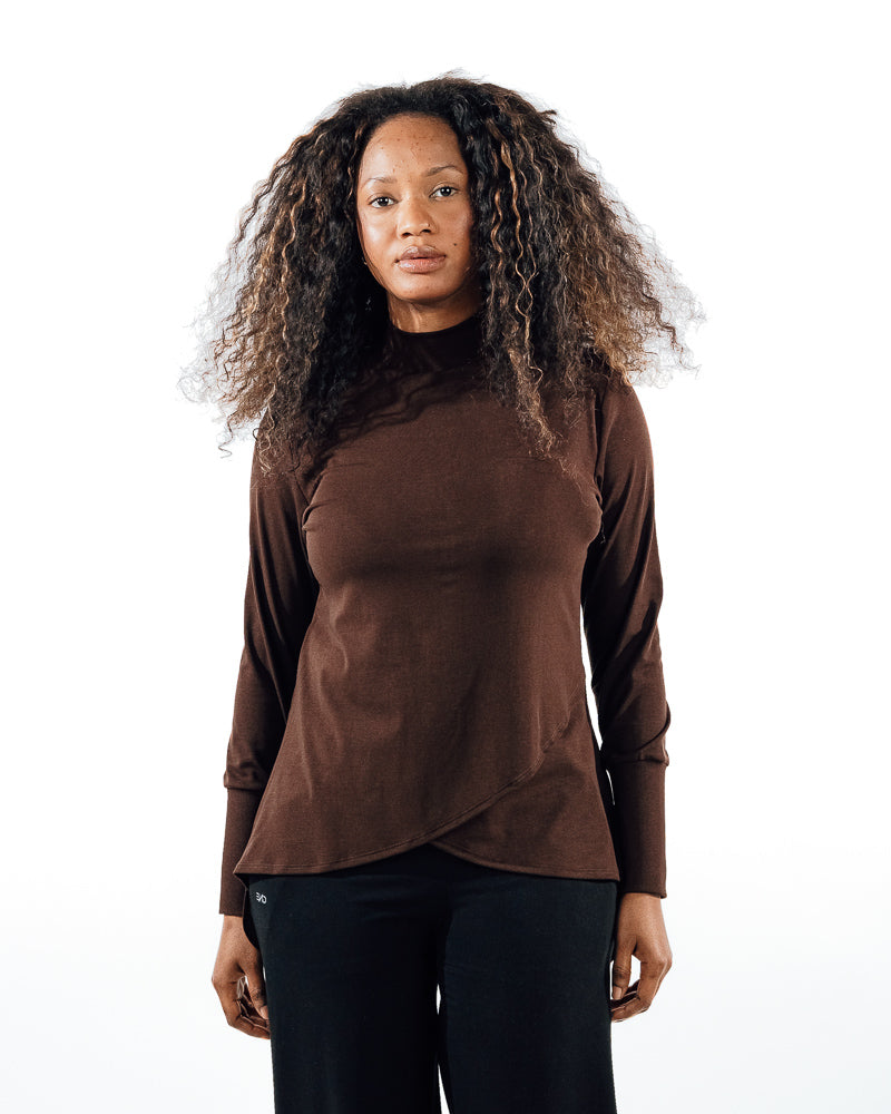 Crossover Long Sleeve Active Top - Brown