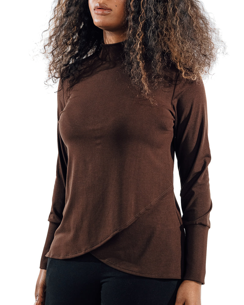 Crossover Long Sleeve Active Top - Brown