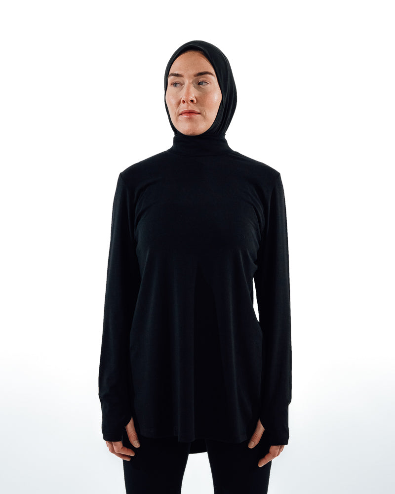 High-Neck Modest Workout Top - Black