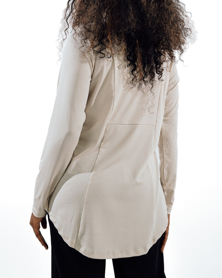 High-Neck Modest Workout Top - Beige