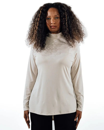 High-Neck Modest Workout Top - Beige Slash End