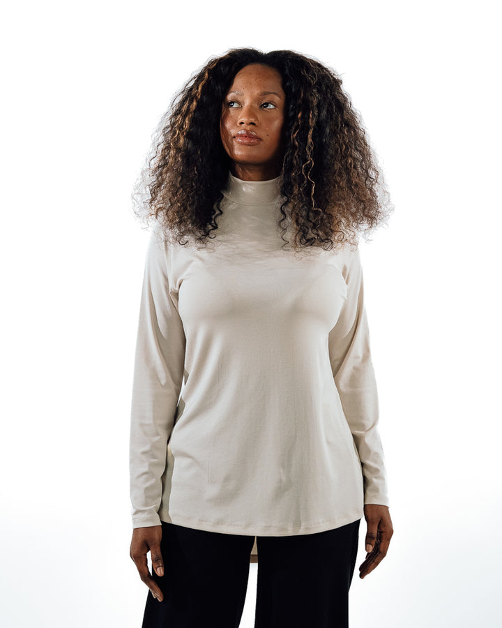 High-Neck Modest Workout Top - Beige