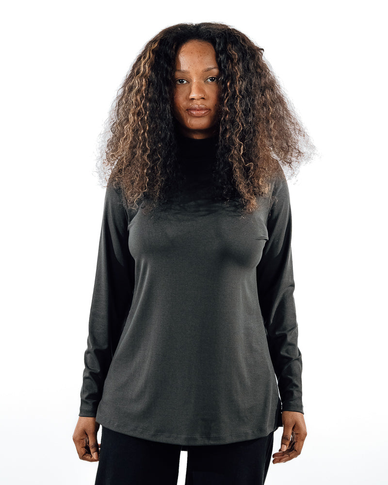 High-Neck Modest Workout Top - Grey