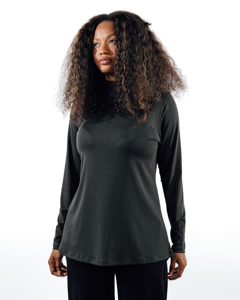 High-Neck Modest Workout Top - Grey