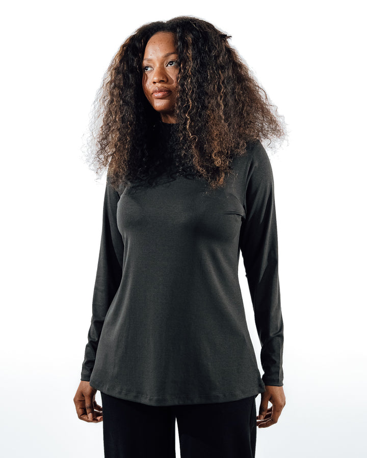 High-Neck Modest Workout Top - Grey