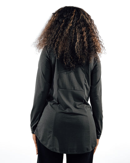 High-Neck Modest Workout Top - Grey