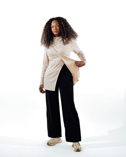 Asymmetric Workout Top - Beige