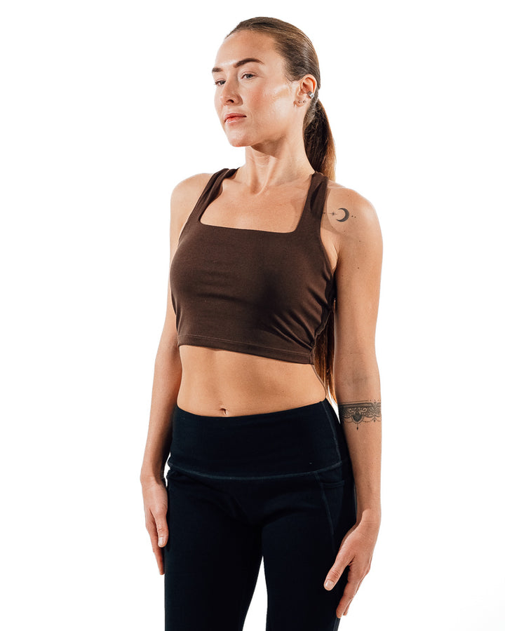 Cross Back Sports Bra - Brown