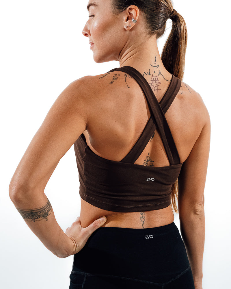Cross Back Sports Bra - Brown