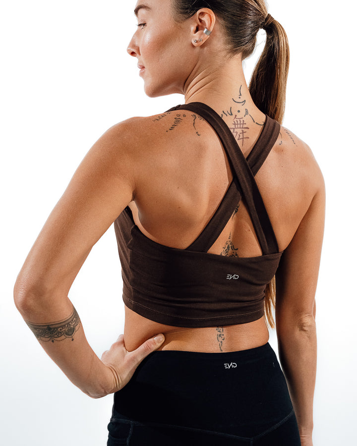 Cross Back Sports Bra - Brown