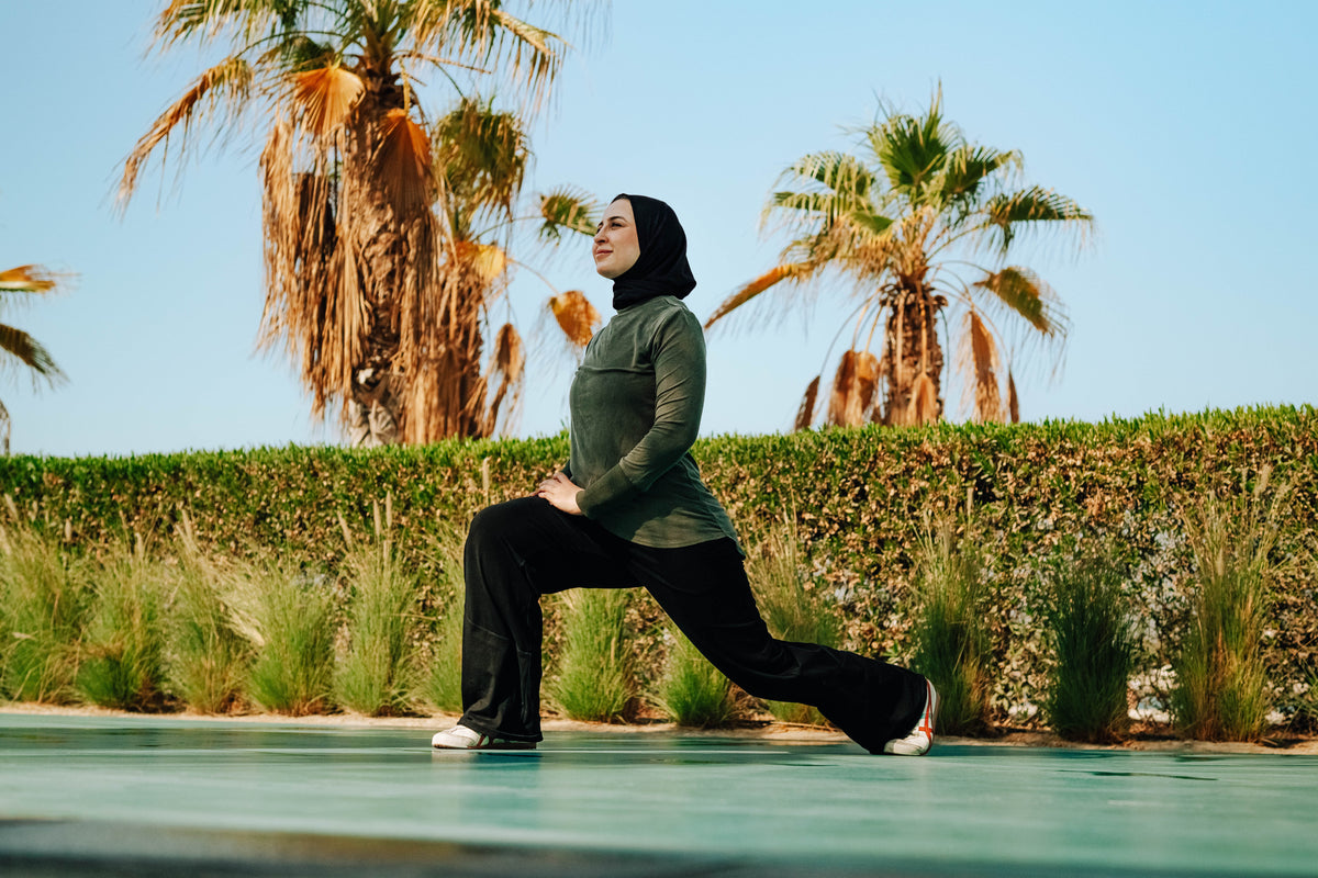 women in modest natural, sustainable activewear. made from Tencel  for running in UAE